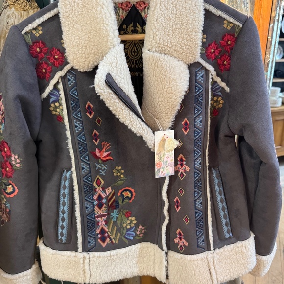 Johnny Was Jackets & Blazers - Johnny Was Maravilla Faux Suede Motto Jacket Charcoal